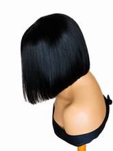 Load image into Gallery viewer, Kim straight bob wig on white background – rear-side view